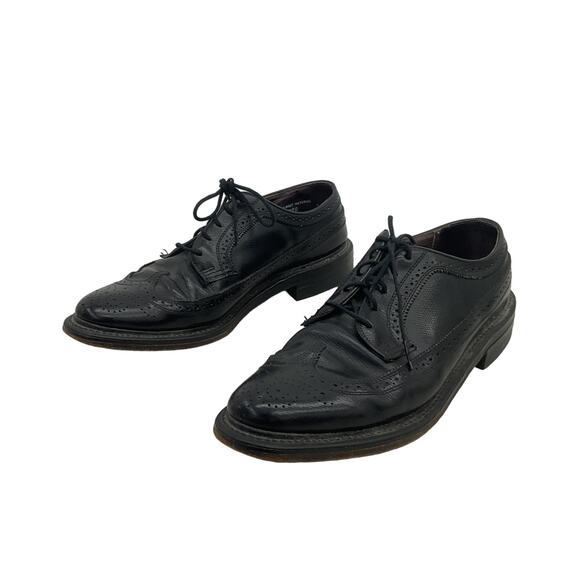 Vintage British Walkers Black Leather Brogue Dress Shoes Men's Size 10D Preowned - Picture 1 of 6